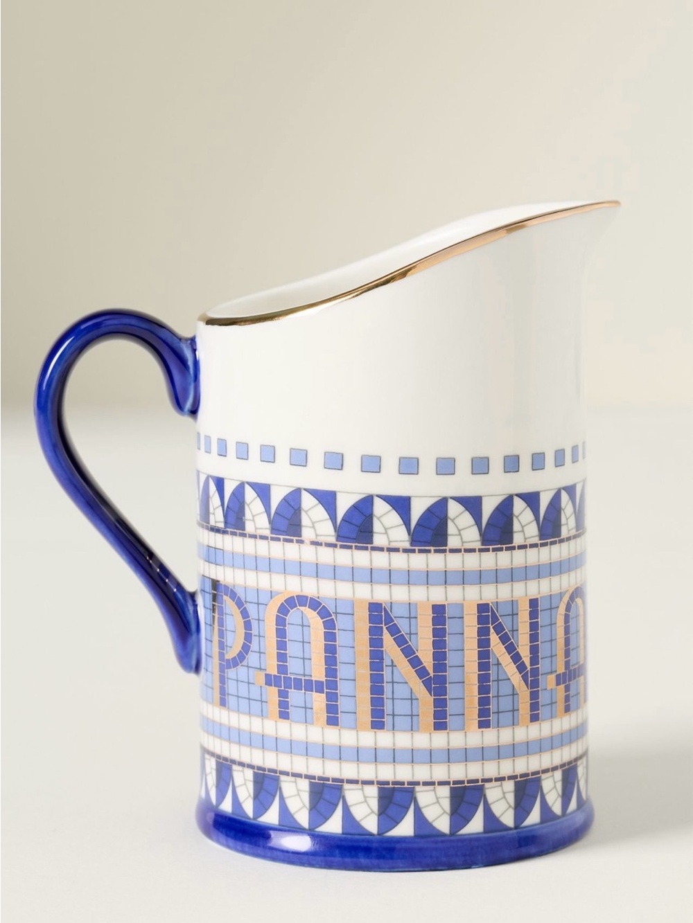 Anthropologie Bistro Tile Stoneware 24k Gold Accent Italia Creamer